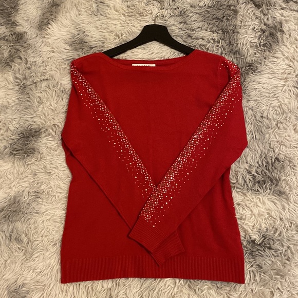 Red sweater with some sequin on the sleeve for women,MP - Picture 7 of 9